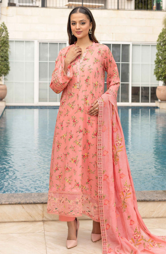 Florence by Nur Embroidered Lawn Unstitched 3 Piece Suit - FN-238 - NUR25FL - Peach - Summer Collection