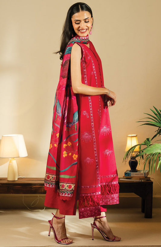 Faiza Faisal Embroidered Lawn Unstitched 3 Piece Suit - FNF-SS25-0404 Vena - FF25SSL - Pink - Summer Collection