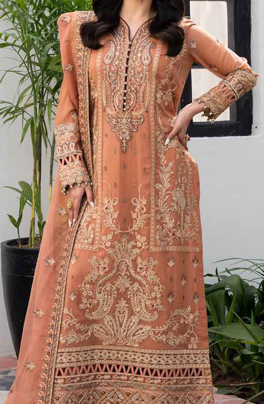 Tarz by Freesia Embroidered Luxury Chiffon Unstitched 3 Piece Suit - ILAS - MNM25TRF - FW-40041 - Rust - Festive Collection