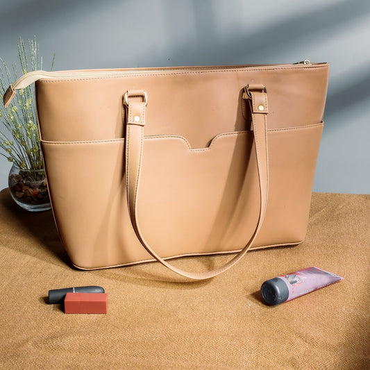 French Beige The Boss Lady Pure Leather Women Tote Bags