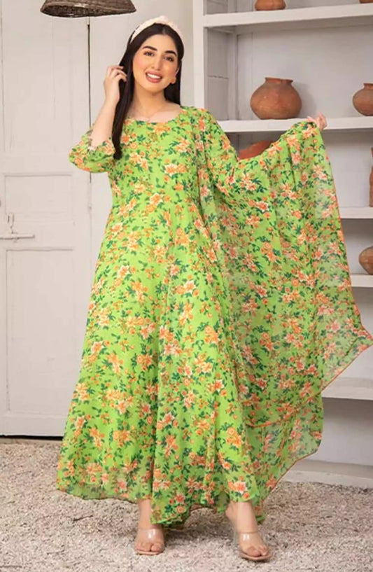 Ethereal Patels Stitched Collection By Nazmina - FRT-11 Pea green bird