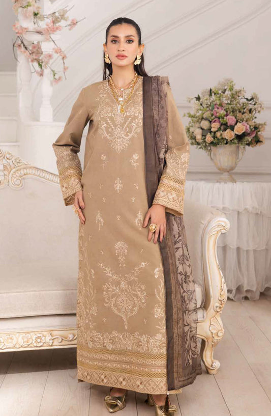 Mira by Freesia Embroidered Lawn Unstitched 3 Piece Suit - FS-50105 Leyla - MNM25MLL - Brown - Summer Collection
