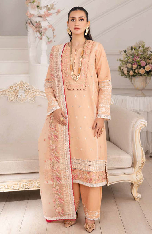 Mira by Freesia Embroidered Lawn Unstitched 3 Piece Suit - FS-50113 Simin - MNM25MLL - Peach - Summer Collection