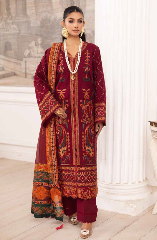 Mira by Freesia Embroidered Lawn Unstitched 3 Piece Suit - FS-50114 Sahar - MNM25MLL - Maroon - Summer Collection