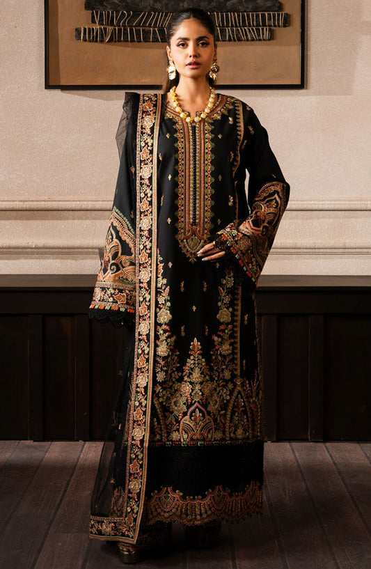 Aqs by Freesia Embroidered Lawn Unstitched 3 Piece Suit - FS-50121 Aiza - MNM25AQS - Black - Summer Collection