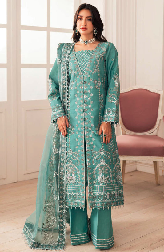 Zari by Freesia Embroidered Raw Silk Unstitched 3 Piece Suit - FW-40023 Serra - MNM25ZLF - Sea Green - Formal Collection
