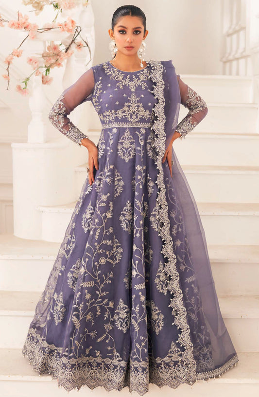 Zari by Freesia Embroidered Organza Unstitched 3 Piece Suit - FW-40024 Stella - MNM25ZLF - Purple - Formal Collection