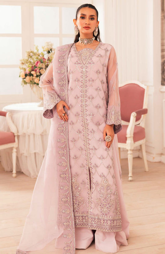 Zari by Freesia Embroidered Organza Unstitched 3 Piece Suit - FW-40026 Flore - MNM25ZLF - Purple - Formal Collection