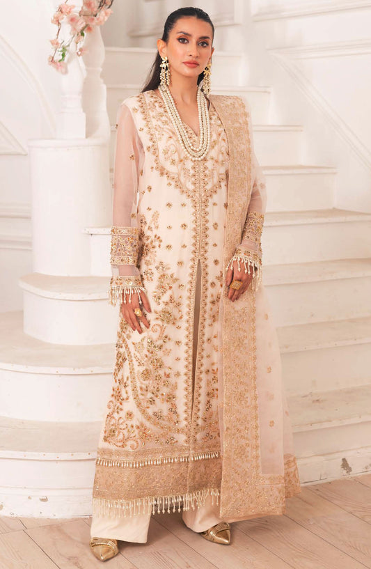 Zari by Freesia Embroidered Organza Unstitched 3 Piece Suit - FW-40029 Edera - MNM25ZLF - White - Formal Collection