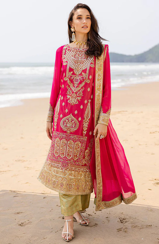 Zyra by Freesia Embroidered Chiffon Unstitched 3 Piece Suit - FW40054-Anika - MNM25ZFC - Pink - Festive Collection