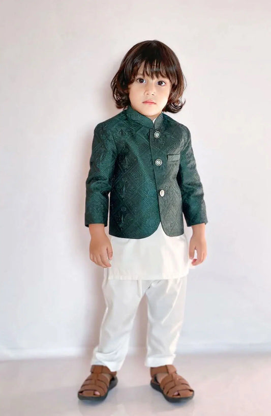 Exclusive 14th August Collection By Hassan Jee - Green Prince coat Suit- P14