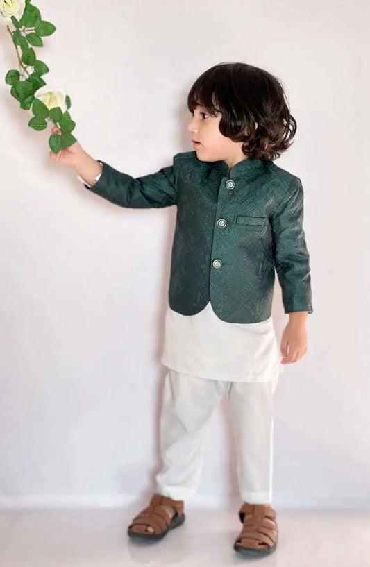 Exclusive 14th August Collection By Hassan Jee - Green Prince coat Suit- P14