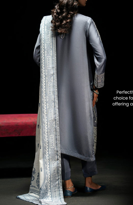 Casual Lite Embroidered Viscose Stitched 3 Piece - Grey In Color - CL25B1 - Grey - Winter Collection