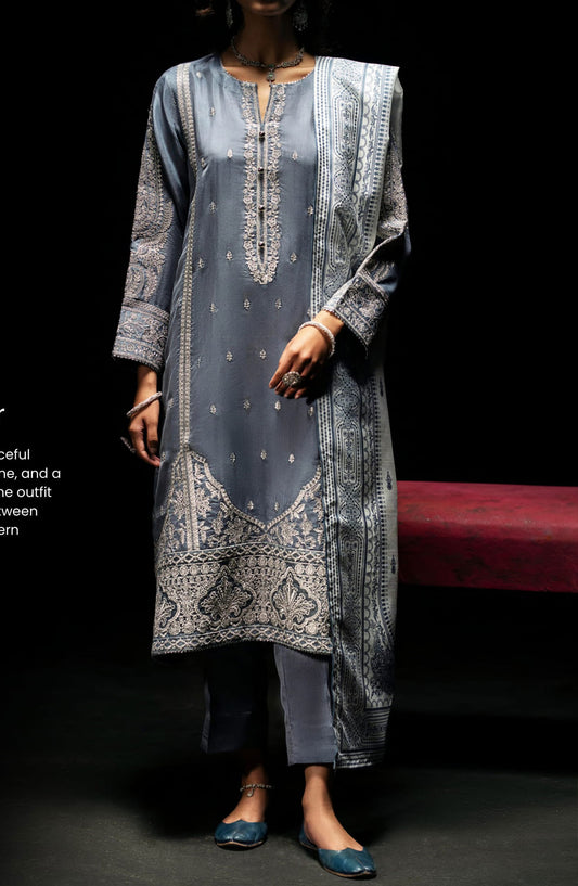 Casual Lite Embroidered Viscose Stitched 3 Piece - Grey In Color - CL25B1 - Grey - Winter Collection