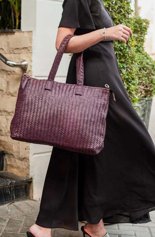 Leather Bags By Jild - Handmade Woven Original Leather Bag-Burgundy