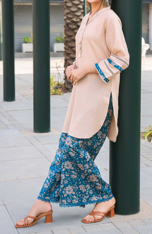 Heba by Amna Khadija Printed Cotton Jacquard Stitched 2 Piece - HCJD-01 - AK25H - Fawn - Winter Collection