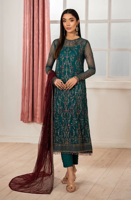 Heer by Zarif Embroidered Net Unstitched 3 Piece Suit - NUHA - ZF25HR  - Z-06 - Green - Festive Collection