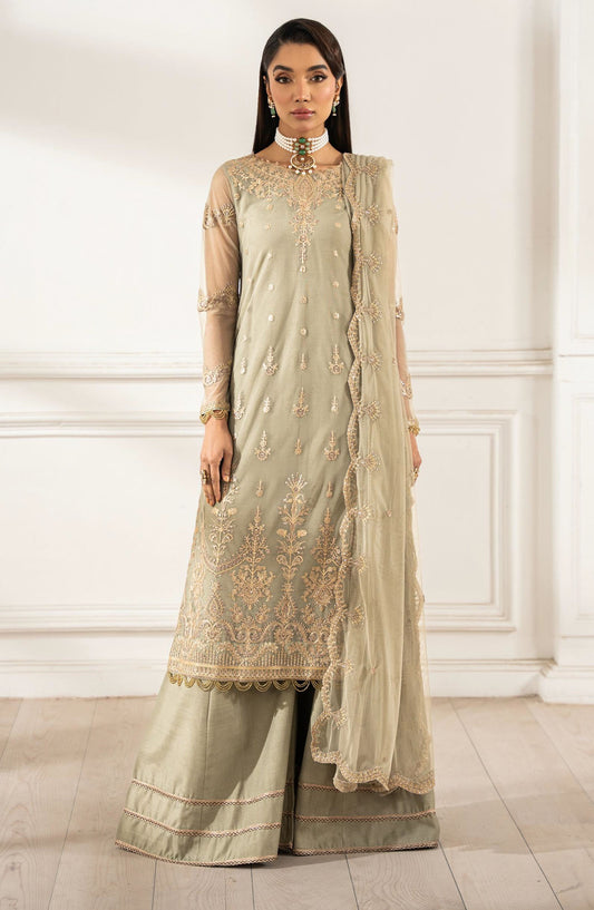 Heer by Zarif Embroidered Net Unstitched 3 Piece Suit - LEILA - ZF25HR  - Z-01 - Grey - Festive Collection