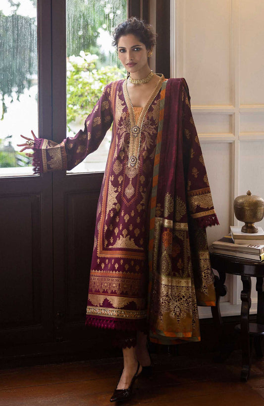 Seraph by Mushq Embroidered Jacquard Lawn Unstitched 3 Piece - HML25-05 Morphea - MQ25SL - Maroon - Summer Collection
