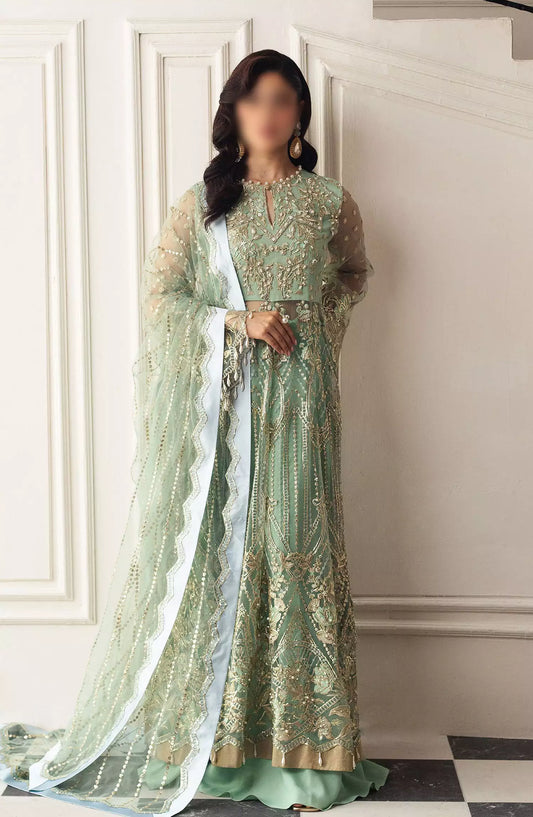 Hemline By Mushq Aura Debet Wedding Unstitched 2024 p1 - HUNWD240101 PISTACHIO