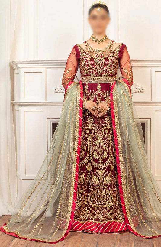 Hemline By Mushq Aura Debet Wedding Unstitched 2024 p1 - HUNWD240106 SCARLET