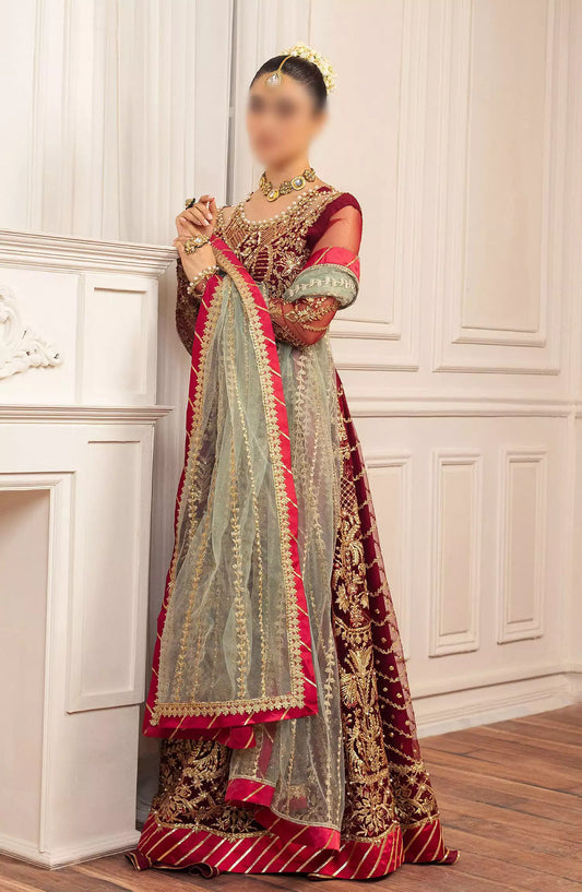 Hemline By Mushq Aura Debet Wedding Unstitched 2024 p1 - HUNWD240106 SCARLET