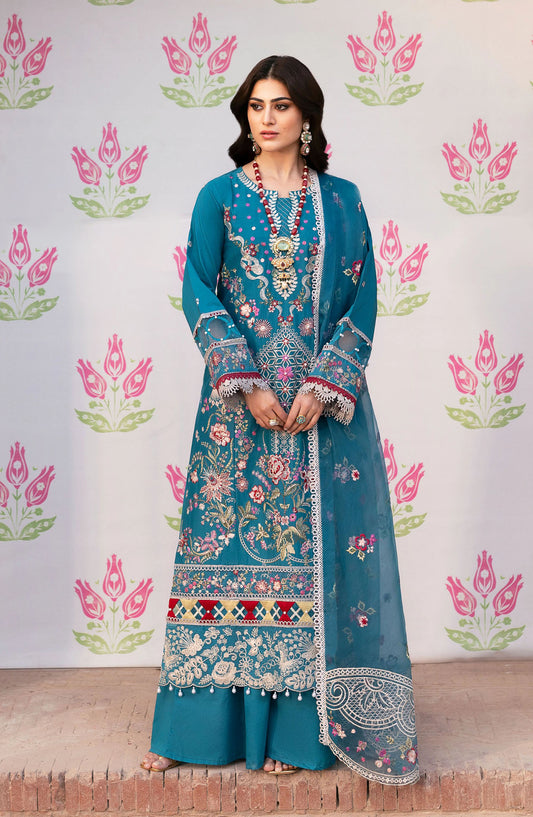 Mahnur Embroidered Lawn Unstitched 3 Piece Suit - D-14 Renee - MH25HJ - Blue - Summer Collection