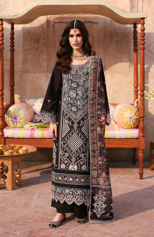 Mahnur Embroidered Lawn Unstitched 3 Piece Suit - D-08 Irene - MH25HJ - Black - Summer Collection