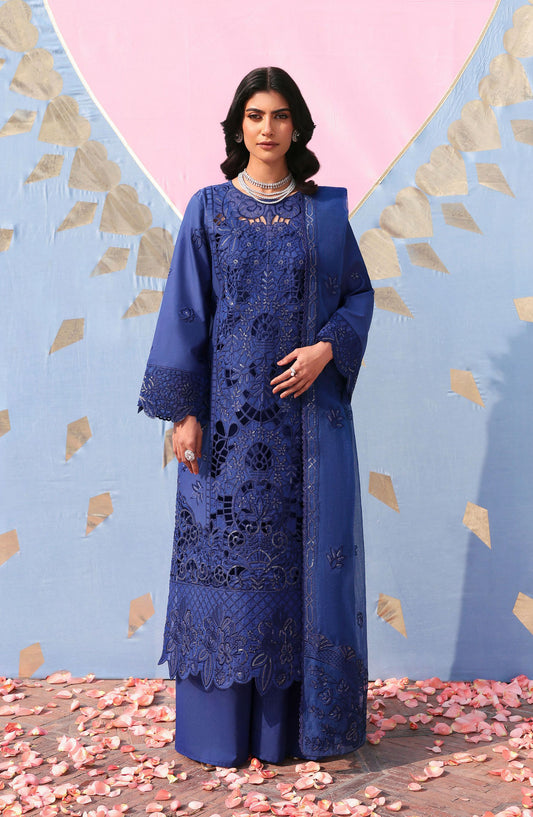 Mahnur Embroidered Lawn Unstitched 3 Piece Suit - D-12 Esme - MH25HJ - Blue - Summer Collection