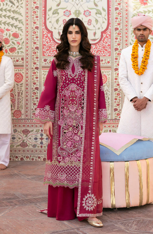 Mahnur Embroidered Lawn Unstitched 3 Piece Suit - D-09 Leyla - MH25HJ - Red - Summer Collection