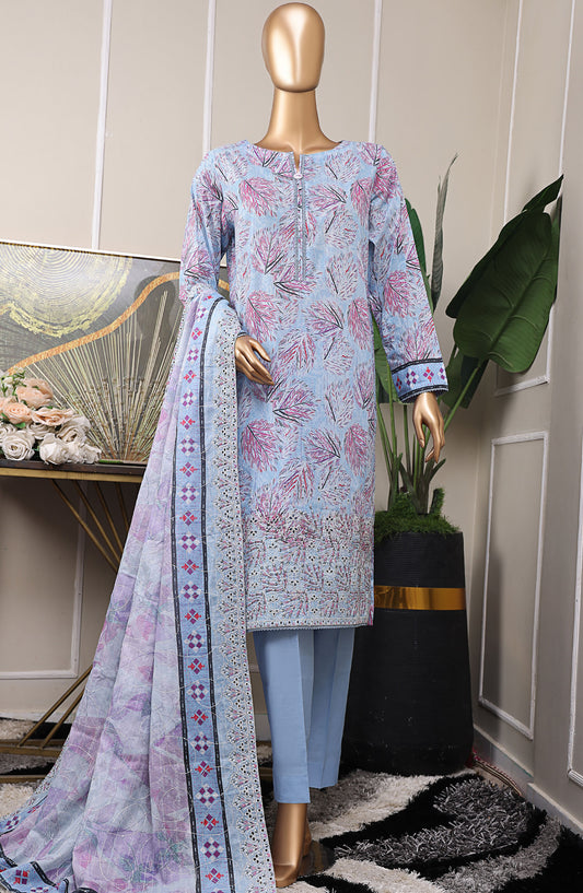 HZ Textile Embroidered Lawn Unstitched 3 Piece Suit - PEC-527 - HZ25PELV6 - Blue - Summer Collection