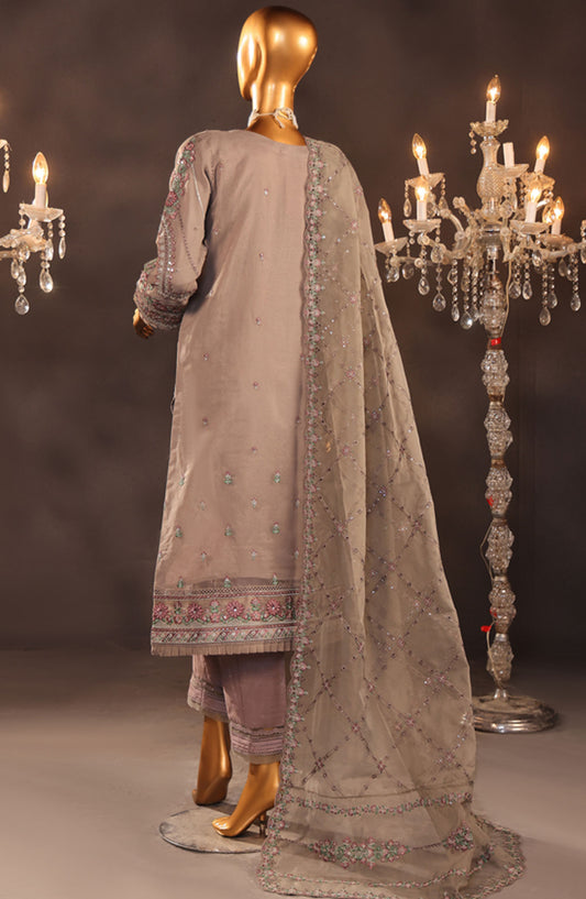 Falsafaa by HZ Textile Embroidered Organza Stitched 3 Piece Suit - HZK-205 Grey - HZ25FF - Grey - Formal Collection
