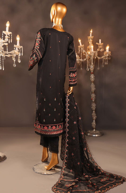Falsafaa by HZ Textile Embroidered Organza Stitched 3 Piece Suit - HZK-205 Black - HZ25FF - Black - Formal Collection