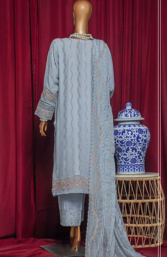 Fasaane by HZ Textile Chiffon Stitched 3 Piece Suit - HZK-209 Pastel Blue - HZ25HZKV9 - Formal Collection