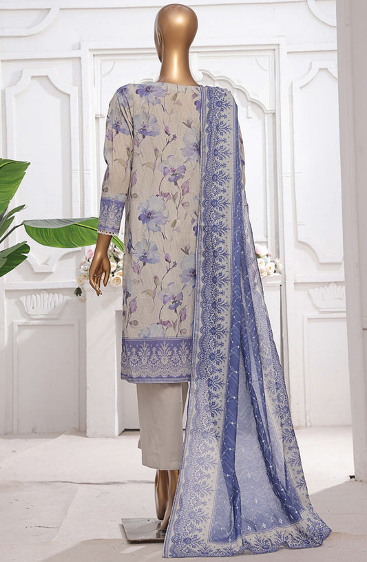 HZ Textile Printed Lawn Stitched 3 Piece Suit - PEC-205 Diffuse Beige - HZ25PTKV2 - Grey - Summer Collection