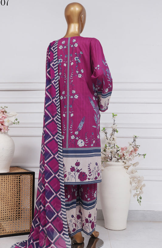 HZ Textile Printed Lawn Stitched 3 Piece Suit - PWW-107 Plum navy - HZ25PANC - Summer Collection