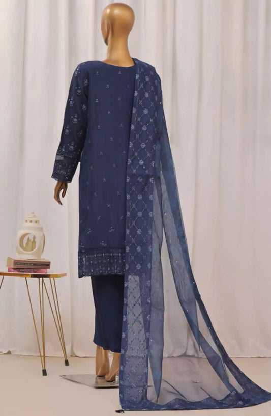 HZ Sheer RTW Formals Embroidered Khaddi Net Collection - HZK-192 NAVY