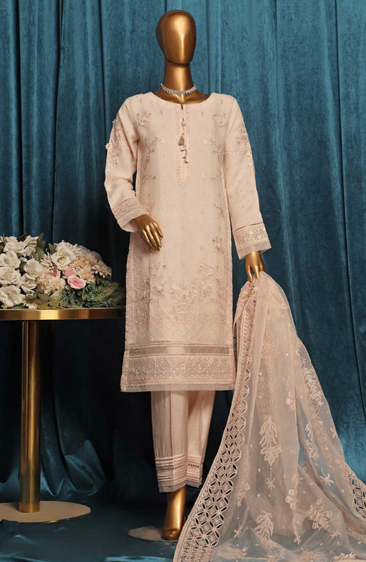 Falsafaa by HZ Textile Embroidered Organza Stitched 3 Piece - HZK 197 Peach - HZ25FF - Peach - Festive Collection