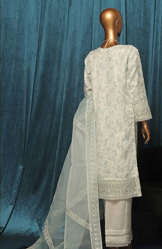 Falsafaa by HZ Textile Embroidered Organza Stitched 3 Piece - HZK 199 Light Green - HZ25FF - Green - Festive Collection