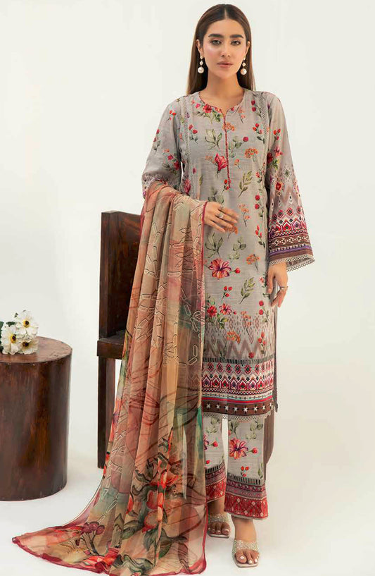 Nazik by Johra Printed Lawn Unstitched 3 Piece Suit - JH-13 - JH25NPL - Grey - Summer Collection