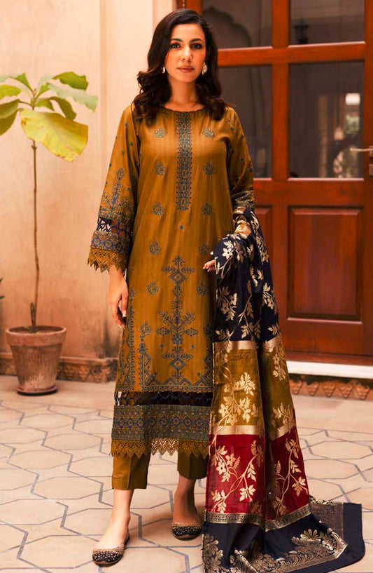 Afeefa by Johra Embroidered Lawn Unstitched 3 Piece Suit - JH-166 - JH25AFL - Mustard - Summer Collection