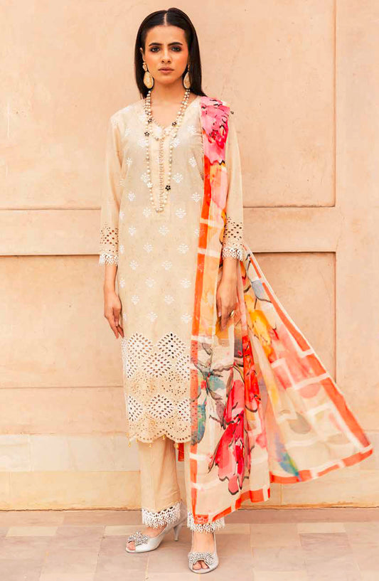 Ziva by Johra Chikankari Lawn Unstitched 3 Piece Suit - JH-170 - JH25ZL - Cream - Summer Collection