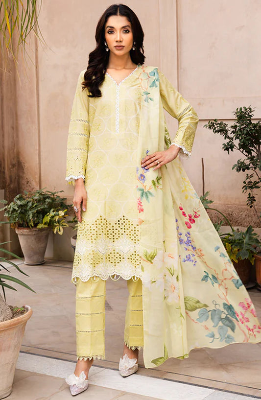 Ziva by Johra Chikankari Lawn Unstitched 3 Piece Suit - JH-171 - JH25ZL - Yellow - Summer Collection