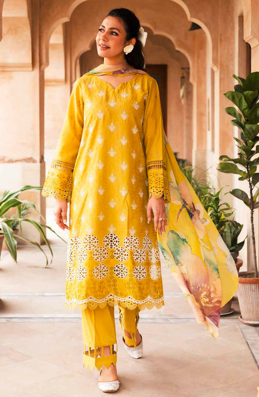 Ziva by Johra Chikankari Lawn Unstitched 3 Piece Suit - JH-173 - JH25ZL - Yellow - Summer Collection