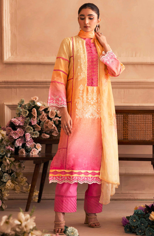 Rabi by Johra Embroidered Lawn Unstitched 3 Piece Suit - JH-261 - JH25RL - Orange - Summer Collection
