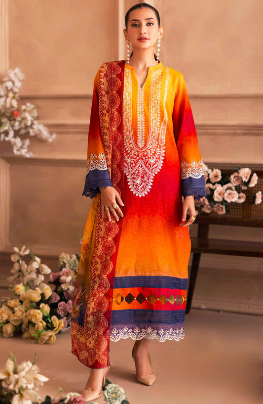 Rabi by Johra Embroidered Lawn Unstitched 3 Piece Suit - JH-264 - JH25RL - Orange - Summer Collection