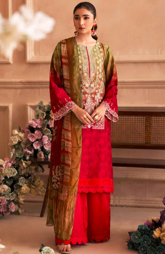 Rabi by Johra Embroidered Lawn Unstitched 3 Piece Suit - JH-269 - JH25RL - Red - Summer Collection