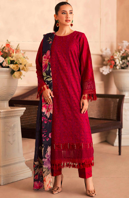 Aabish by Johra Chikankari Lawn Unstitched 4 Piece Suit - JH-272 - JH25AAL - Red - Summer Collection