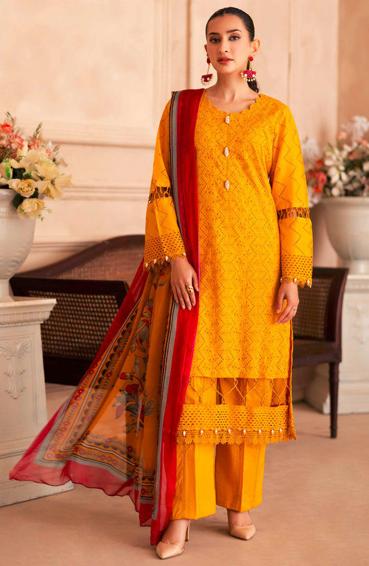 Aabish by Johra Chikankari Lawn Unstitched 4 Piece Suit - JH-274 - JH25AAL - Yellow - Summer Collection
