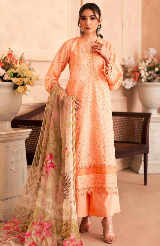 Aabish by Johra Chikankari Lawn Unstitched 4 Piece Suit - JH-275 - JH25AAL - Peach - Summer Collection
